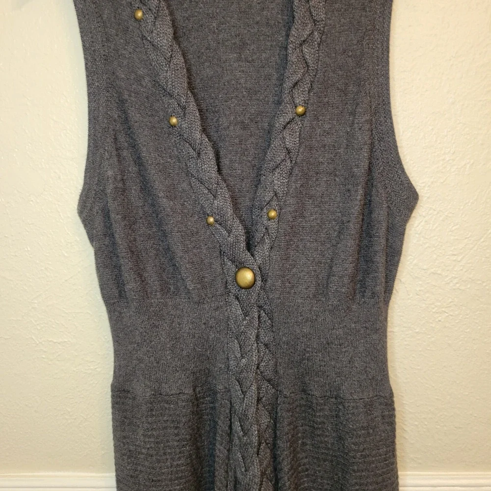 FYLO Open Front Cardigan Vest Sweater Braided Hem Asymmetrical Grey Large‎ - Picture 2 of 15